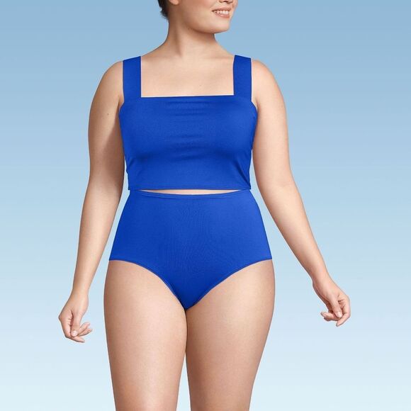 Land's End square neck soft cup bikini top Midkini wide strap sapphire ice 14 - Picture 4 of 6